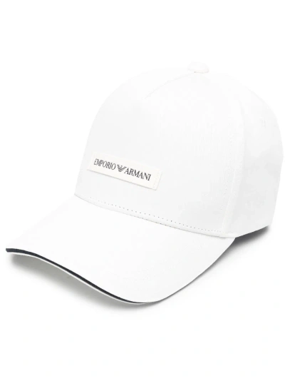 Emporio Armani Logo Cotton Baseball Cap In White