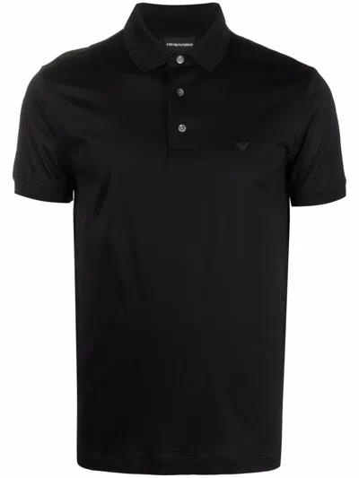 Emporio Armani Logo Cotton Blend Polo Shirt In Black
