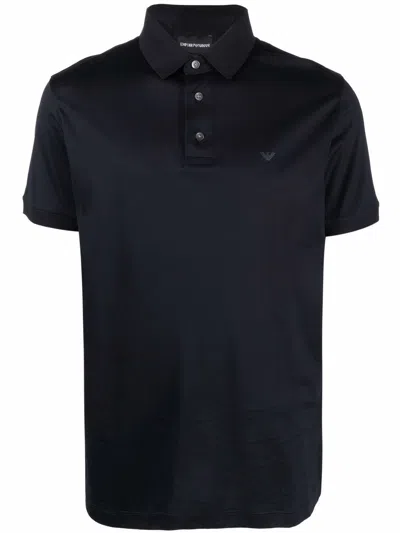 Emporio Armani Logo Cotton Blend Polo Shirt In Blue