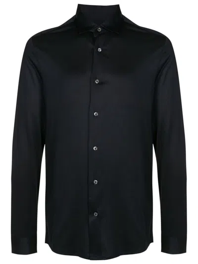 Emporio Armani Curved Hem Buttoned Shirt In Black