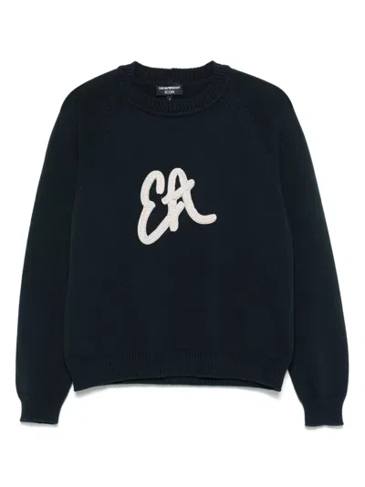 Emporio Armani Logo Cotton Blend Sweatshirt In Blue
