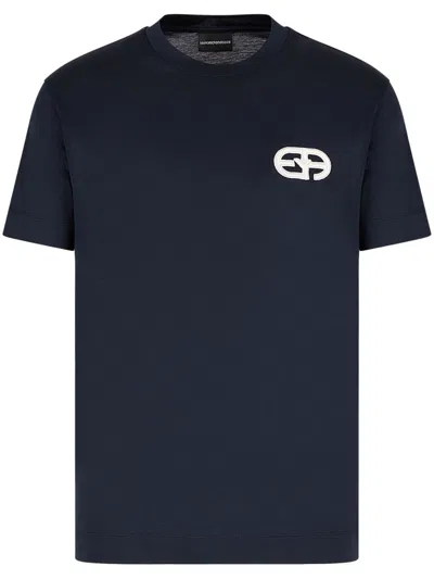 Emporio Armani Logo Cotton Blend T Shirt In Blue