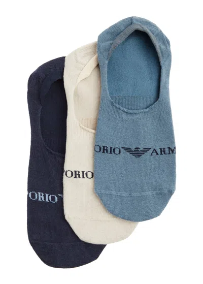 Emporio Armani Logo Cotton-blend Trainer Socks In Blue