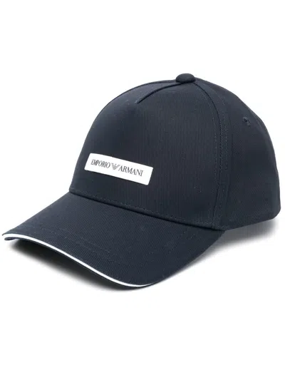 Emporio Armani Logo Cotton Cap In Blue