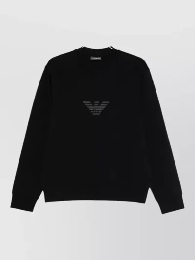 Emporio Armani Logo Cotton Crew Neck Long Sleeve Sweatshirt In Black