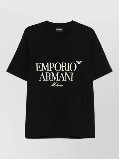 Emporio Armani Logo Cotton Crew Neck Short Sleeve T-shirt In Black