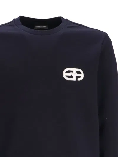 Emporio Armani Logo Cotton Crewneck Sweatshirt In Blue