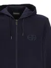 Emporio Armani Logo Cotton Hoodie In Blue
