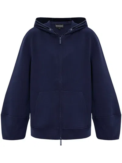 Emporio Armani Logo-trim Hoodie In Blue