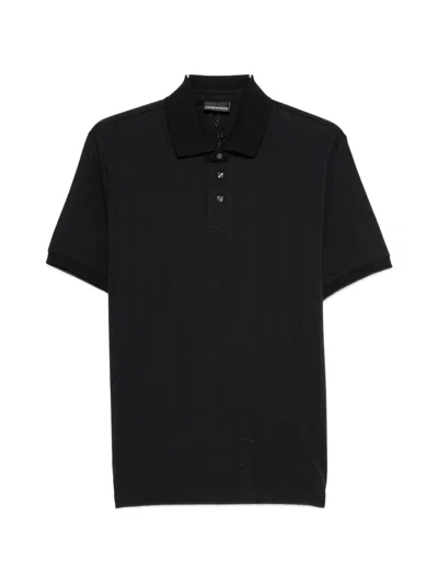 Emporio Armani Logo Cotton Polo In Black