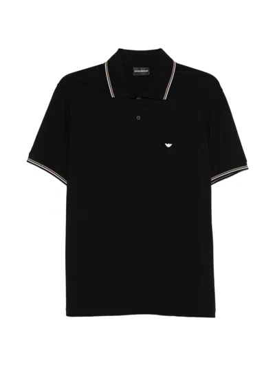 Emporio Armani Logo Cotton Polo In Black