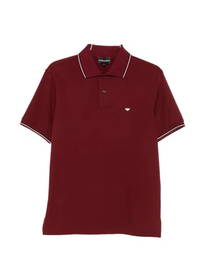 Emporio Armani Logo Cotton Polo In Burgundy