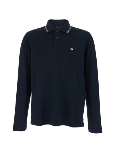 Emporio Armani Logo Cotton Polo In Navy