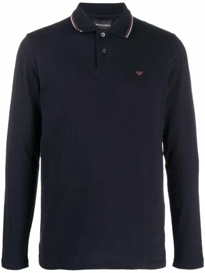 Emporio Armani Logo Cotton Polo Shirt In Blue