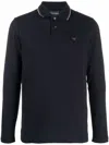 Emporio Armani Blue Long Sleeve Polo Shirt With Logo Embroidery In Stretch Cotton In Blue