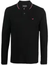 Emporio Armani Black Long Sleeve Polo Shirt With Logo Embroidery In Stretch Cotton Man In Black