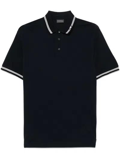 Emporio Armani Logo Cotton Polo Shirt In Blue