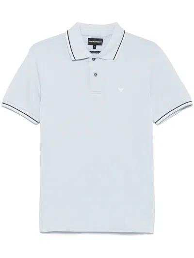 Emporio Armani Logo Cotton Polo Shirt In Blue