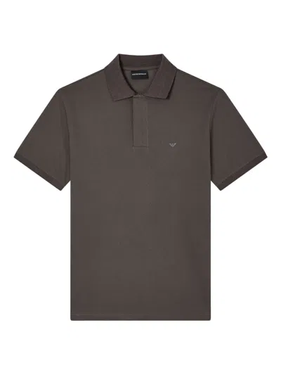 Emporio Armani Logo Cotton Polo Shirt In Gray