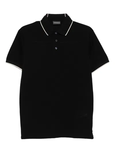 Emporio Armani Logo Cotton Polo Shirt In Black