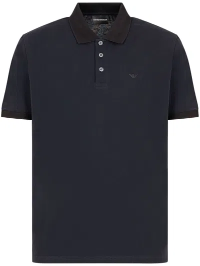 Emporio Armani Logo Cotton Blend Polo Shirt In Blue