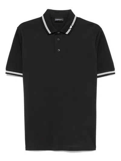 Emporio Armani Logo-embroidered Cotton Polo Shirt In Black
