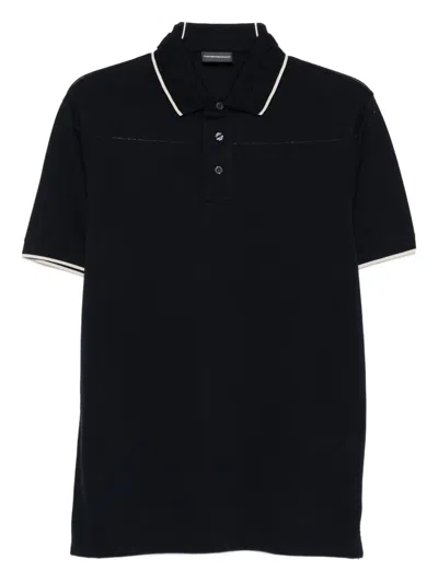 Emporio Armani Logo Cotton Polo Shirt In Black