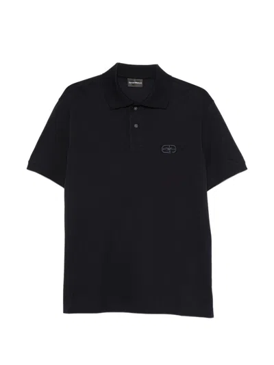 Emporio Armani Cotton Polo Shirt Logo Detail Short Sleeves In Black