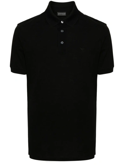 Emporio Armani Logo Cotton Polo Shirt In Black