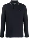 Emporio Armani Blue Long Sleeve Polo Shirt With Logo Embroidery In Stretch Cotton In Blue