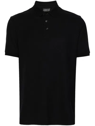 Emporio Armani Logo Cotton Polo Shirt In Blue