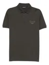 Emporio Armani Piqué Jersey Polo Shirt With Eagle Patch In Gray