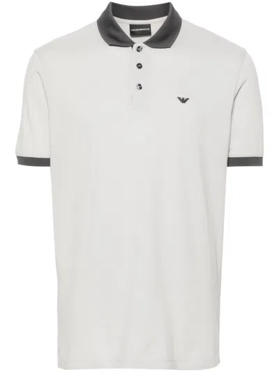 Emporio Armani Logo Cotton Polo Shirt In Grey
