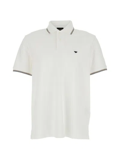 Emporio Armani Logo Cotton Polo Shirt In Neutral