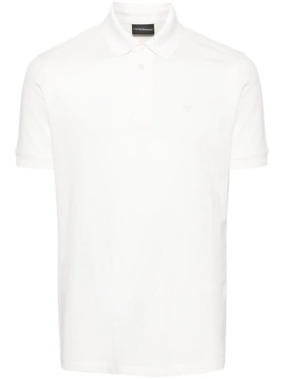 Emporio Armani Logo Cotton Polo Shirt In Off White