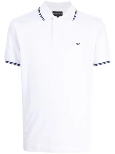 Emporio Armani Logo-print Cotton Polo In White