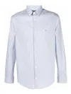 Emporio Armani Logo Cotton Shirt With Button Cuffs In Blue