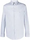 Emporio Armani Logo Cotton Shirt With Button Cuffs In Clear Blue