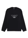 Emporio Armani Cotton Crew Neck Sweatshirt With Embroidered Logo In Blue