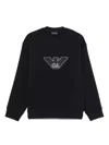 Emporio Armani Cotton Crew Neck Sweatshirt With Embroidered Logo In Blue
