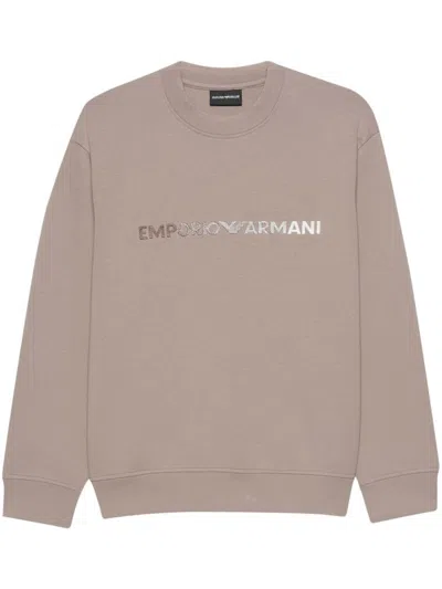 Emporio Armani Logo Cotton Sweatshirt In Dove Grey