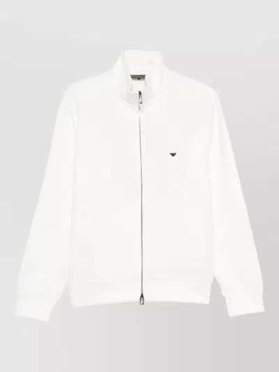Emporio Armani Logo Cotton Sweatshirt High Collar Zip In White