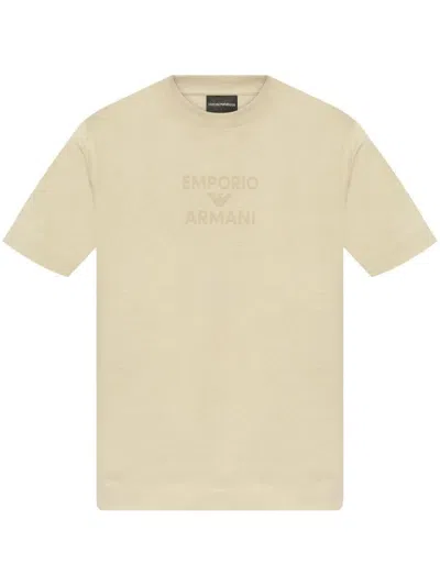 Emporio Armani Logo Cotton T-shirt In Neutral