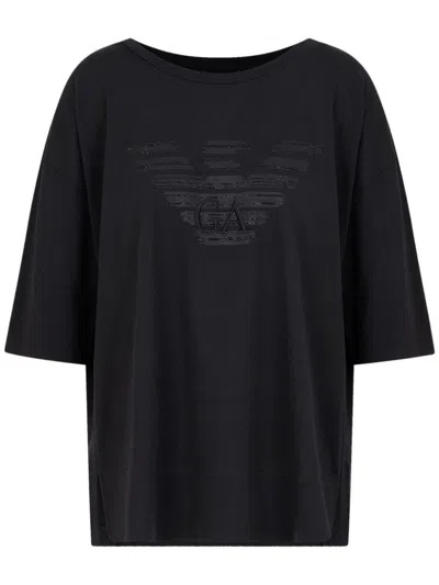 Emporio Armani Rhinestone-logo T-shirt In Black