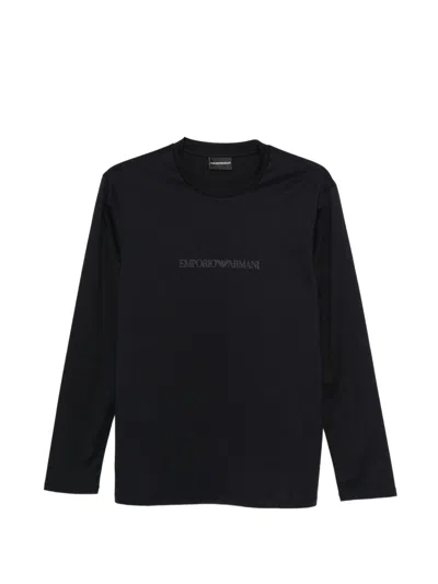 Emporio Armani Logo Cotton Crew Neck Long Sleeve T-shirt In Black