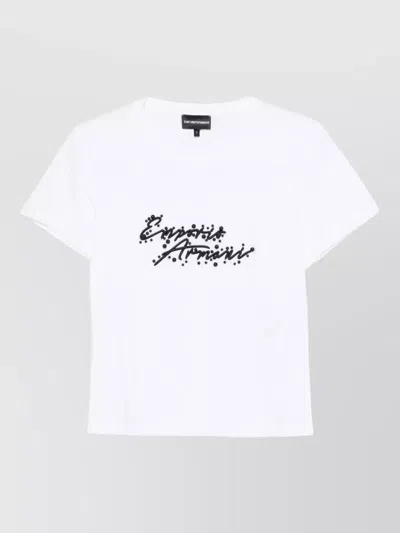 Emporio Armani Logo Cotton T-shirt Short Sleeves Round Neck In White