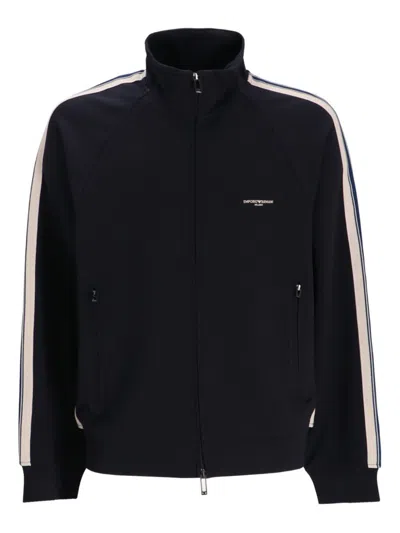 Emporio Armani Logo Cotton Zipped Sweatshirt In Black