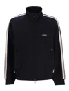 Emporio Armani High Neck Cotton Sweatshirt With Side Stripe In Blue