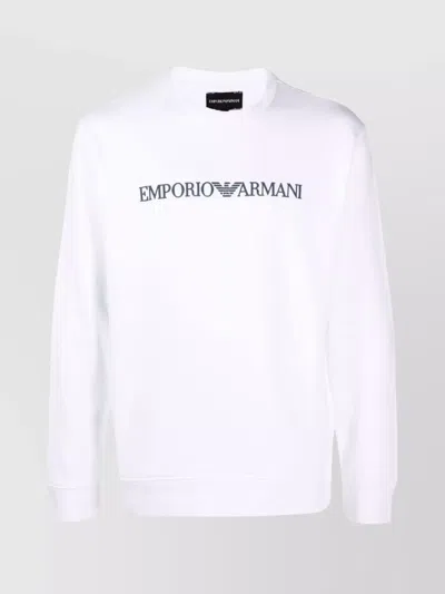 Emporio Armani Logo Crew Neck Cotton Sweatshirt With Long Sleeves In White