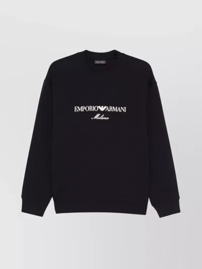 Emporio Armani Logo Crew Neck Drop Shoulder Sweatshirt In Blue